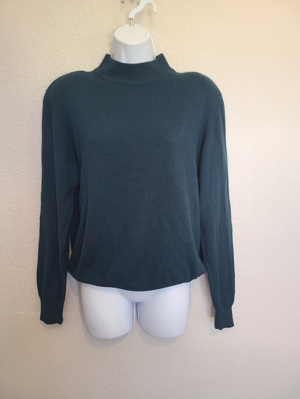 Liz Claiborne Silk & Cashmere Dark Teal Green Mock Neck Knit Sweater Size Large